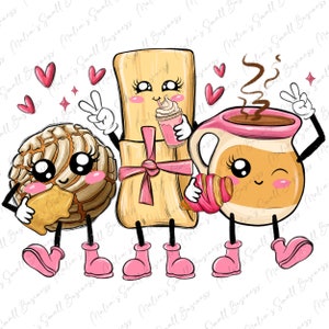 Mexican pan dulce cartoon characters png sublimation design download, Mexican dessert png, Mexico png, Mexican drink png, sublimate download