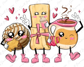 Mexican pan dulce cartoon characters png sublimation design download, Mexican dessert png, Mexico png, Mexican drink png, sublimate download