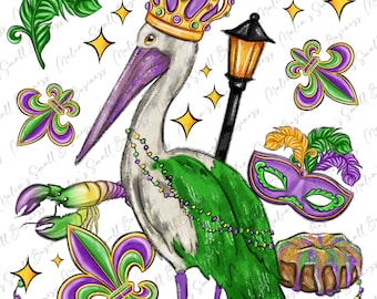 Mardi Gras pelican png sublimation design download, Mardi Gras png, flour de lis png, Mardi Gras Carnaval png, sublimate designs download