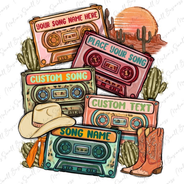 Personalized country cassette tapes png sublimation design download, western country png, cowboy png, vintage cassette png, designs download