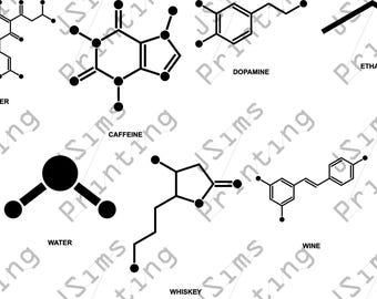 分子 SVG バンドル、ビール、カフェイン、ドーパミン、エタノール、水、ウイスキー、ワイン