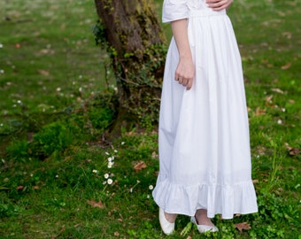 White cottagecore ankle skirt | handmade in Italy cotton skirt | white ren faire petticoat | long skirt with ruches | HELLEBORE skirt