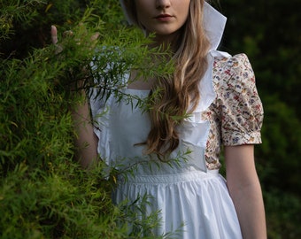 White cotton pinafore apron | handmade in Italy cottagecore apron dress | Victorian historical - vintage apron | JASMINE pinafore apron