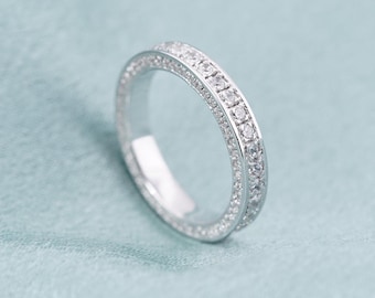 Princess Moissanite/Diamond Band Channel-Set Diamond Women&#39;s Eternity 14K White Gold Band Ring Gift For Her 925 Sterling Silver Wedding Band
