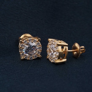 Round Cut Certified Moissanite Stud Earrings For Women's , 2CT Diamond Screw Back Stud Earrings For Her 14K Yellow Gold