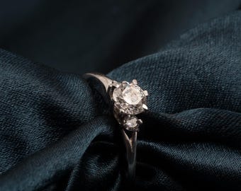 Moissanite Three Stone Ring, Sterling Silver Wedding Ring