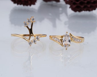14K Yellow Gold Moissanite Marquise Bridal Set, Sterling Silver Wedding Ring