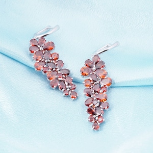 Red Garnet Drop/Dangle Pear Cut Diamond Dangle Earring For Women&#39;s Clip-On Earrings 14K White Gold Handmade Gift For Her 925 Sterling Silver