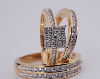 Art Deco Crystal Ring Set • Gold Plated Sterling Silver Stacking Rings