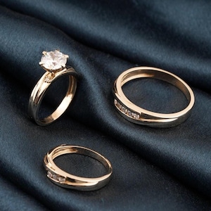 Diamond Trio Ring Set With Moissanite • Set of 3 Dainty Diamond Rings • Crystal Jewelry • Anniversary Gift for Girlfriend Gift For Her