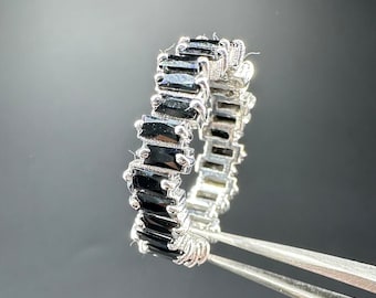 Black Diamond Band Engagement Baguette Cut Moissanite/Diamond Ring Baguette Handmade Jewelry 925 Sterling Silver Anniversary Gift Ring