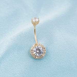 Belly Ring Jewelry For Women's 2.00CT Round Cut Moissanite Belly Ring Halo Diamond Belly Handmade 14K Gold Jewelry  Gift For Her