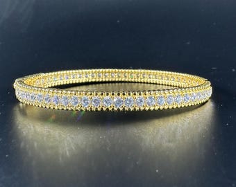Moissanite Bangle Bracelet – 14K Yellow Gold or Sterling Silver, Dainty Jewelry Gift