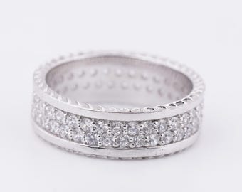 14K Vergoldeter Moissanit Eternity Ring: Sterling Silber Ehering