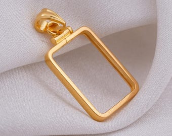 Swiss Pamp Suisse Bar Pendant: 14K Gold Plated & Sterling Silver Frame