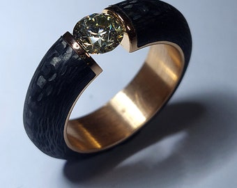 1,00 ct Diamond, Carbon Ring with rose gold 750 (18kt). Also diamonds of different sizes available, custom made