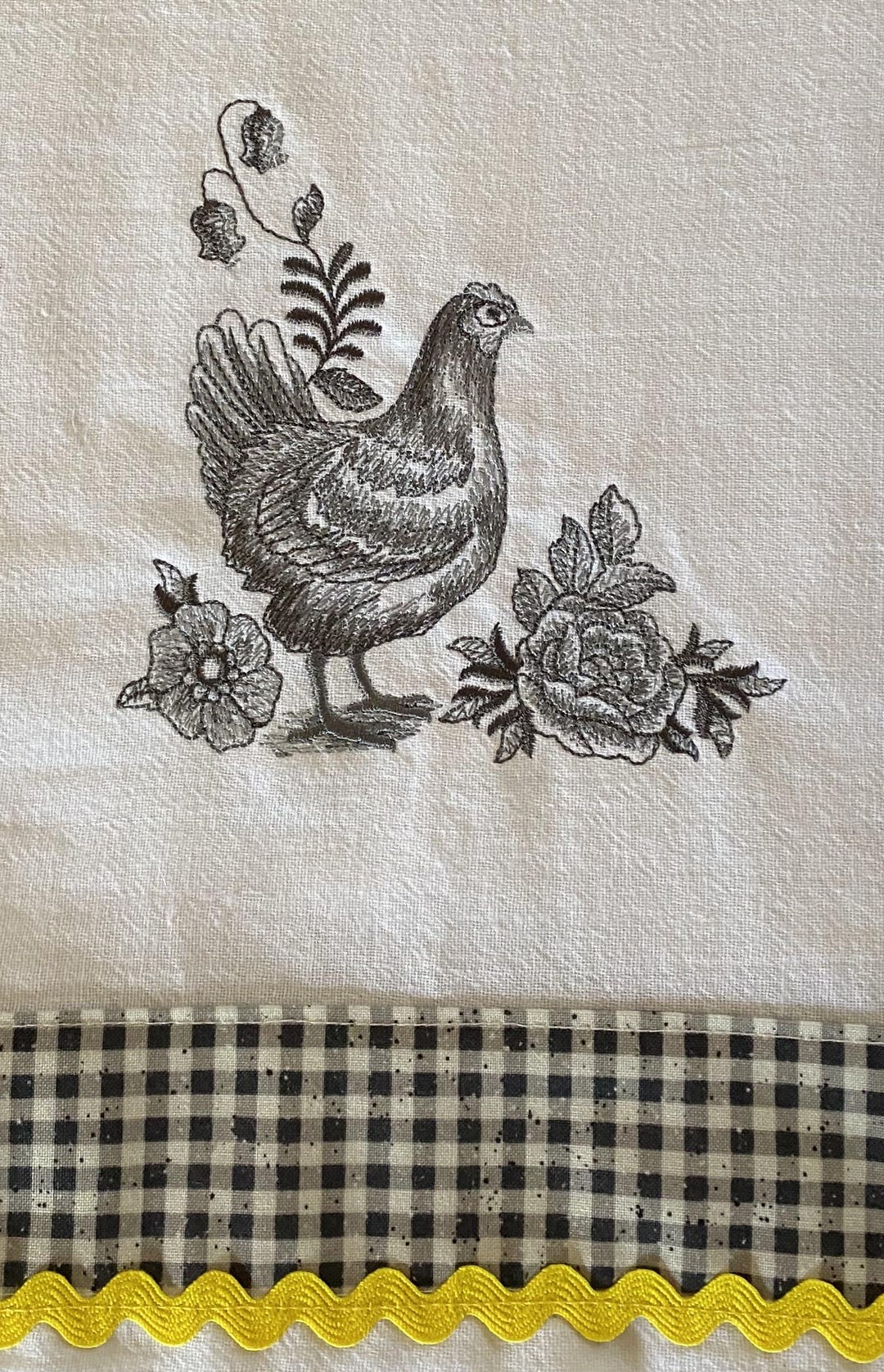 Towel, Handmade, One-of-a-kind, Embroidery, Rooster Chicken Lover, Country, Farm, Kitchen ...