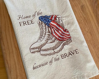 Embroidered Flour Sack Dish Towel: Patriotic Americana Home Decor