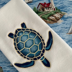 Sea Turtle, Applique, Embroidered, Hand Towel, Bathroom, Kitchen, Coastal, Sealife, Nautical, Beach House, Host, Hostess Gift, Sea, Turtle