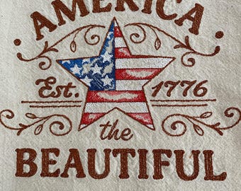Embroidered Flour Sack Tea Towel: Patriotic Americana Decor