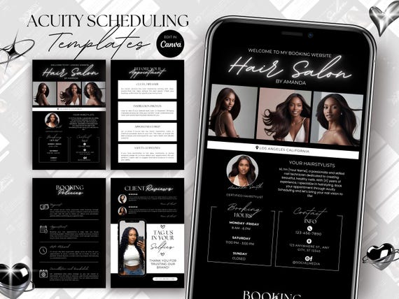 Hair Stylist Acuity Scheduling Template, Hair Custom Website, Hairstylist branding, Booking Site Nailtech, Lashtech, Braider, Canva Template