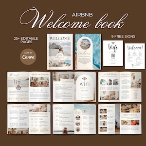 Mall för Airbnb-välkomstbok Redigerbar Canva-gästguide Värdmanual Airbnb Digital husguidebok VRBO Gästbok Semesterbostad Airbnb
