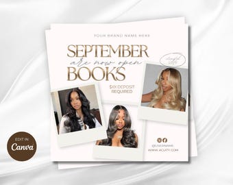 Boekingsflyer Haarboeksjabloon Pruikinstallatie Afspraakflyer Haar Nagels Make-up Wimper Boek nu Flyer Boekingsbericht Canva Instagram Flyers