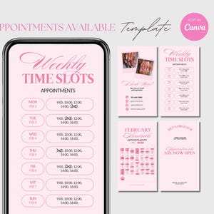 Plantilla de citas semanales disponibles Historia de Instagram de uñas Calendario semanal de reservas de uñas Plantilla de calendario de disponibilidad mensual
