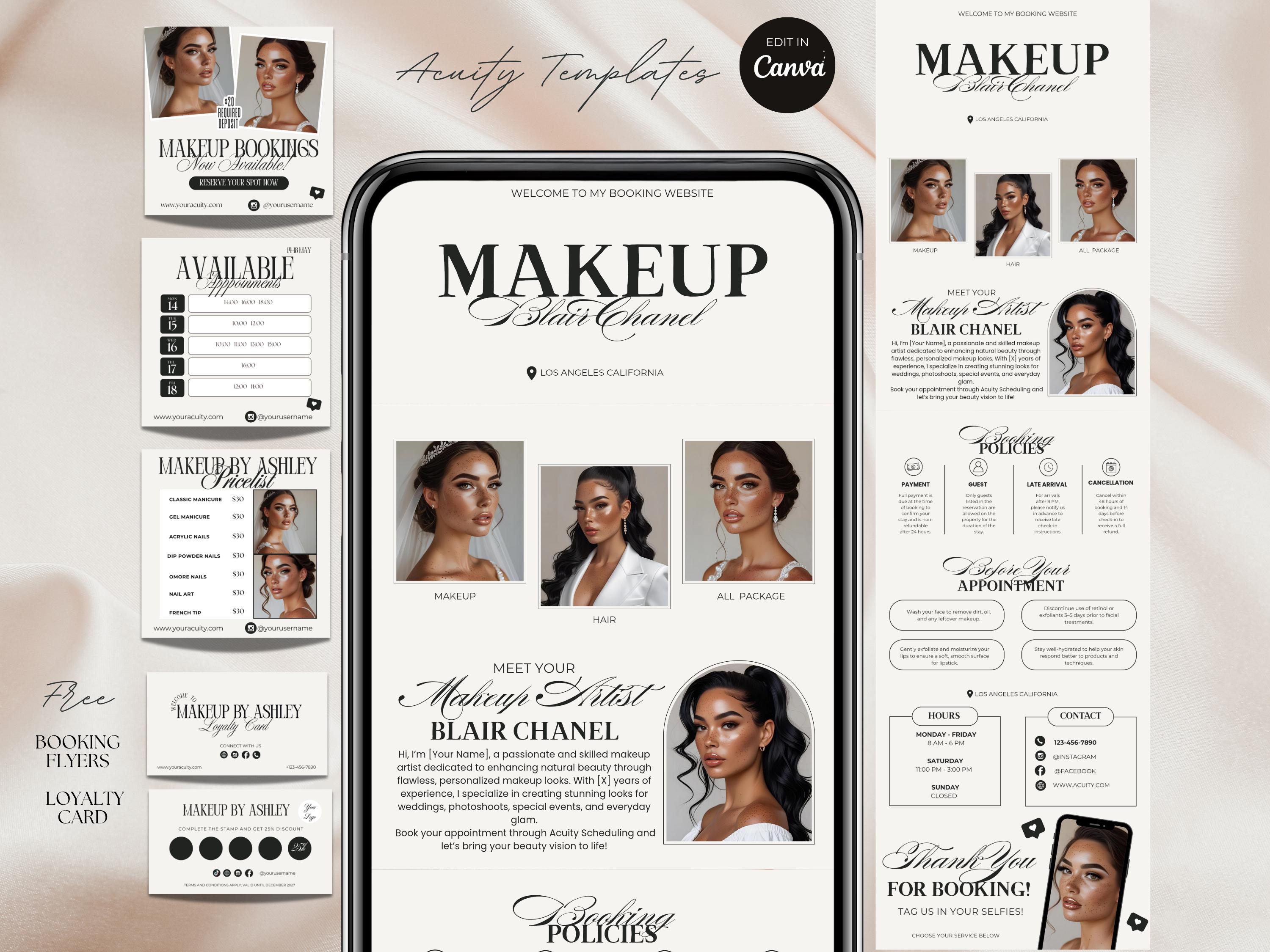 Make Up Acuity Scheduling Template MUA Website Luxus Buchungsseite Makeup Canva Templates