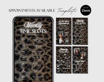 Weekly Available Appointment Template Nail Instagram Story Weekly Schedule Lash Booking Calendar Monthly Availability Calendar Cheetah Print