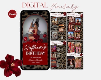 Birthday Itinerary Template Digital Travel Girls Trip Planner Birthday Animal Print Template Schedule Birthday Invitation Travel Party