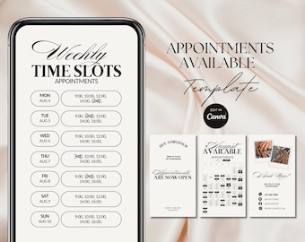 Sjabloon voor wekelijks beschikbare afspraken Nail Instagram-verhaal Wekelijks schema Nail Boekingskalender Maandelijkse beschikbaarheidskalender Sjabloon