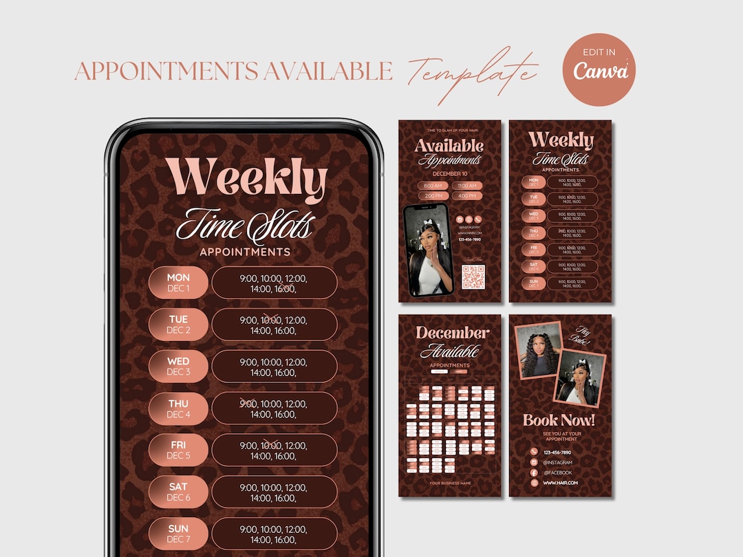 Weekly Available Appointments Template Hair Instagram Story Weekly