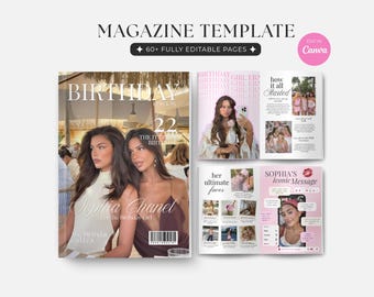 Birthday Magazine Template for Best friend Canva Magazine Cover Birthday Template Personalized Custom Gift For Her Best Friend Keepsake Gift