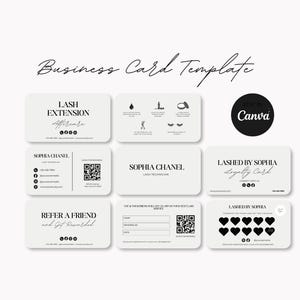 Visitkortsmall Lash Tech Business Sociala medier QR-kod Estetiker Lojalitetskortsmall Digitalt visitkort Canva Lashes