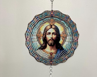 10 inch Jesus & Virgin Mary wind spinner