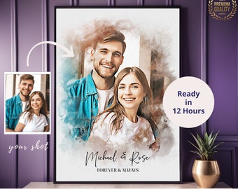 Retrato de pareja de acuarela personalizado de la foto / Regalo de aniversario de boda personalizado para parejas / Arte de pared único para los padres del marido de la esposa