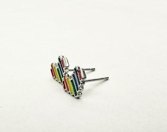 Kinder Herz Regenbogen Ohrringe, 925 Sterling Silber Schmuck, Tiny Love Ohrstecker für Tochter, Mädchen, Teenager, Dame, Regenbogen- 5mmx6mm