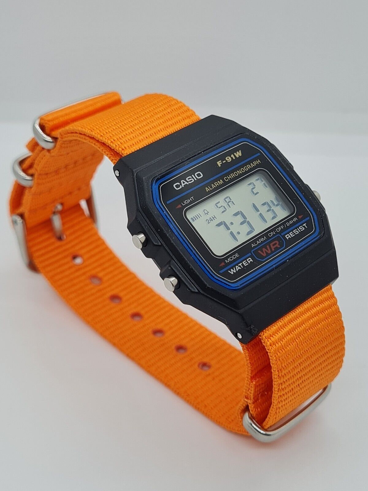 Modded Retro Casio F91W Watch, on an Orange NATO Strap 007 Etsy