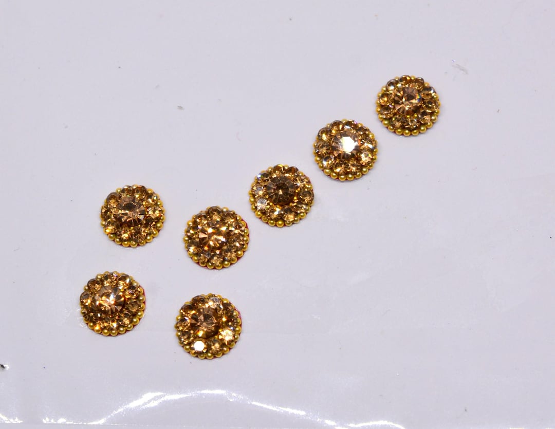 Bindi Set Golden Round Stone Bindis 7mm – Bridal Crystal Bindi Set, Gold Forehead ...