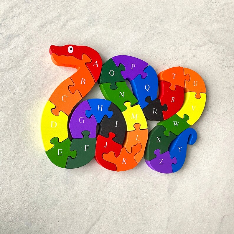 Educational Toy Wooden Snake Colourful Learning Jigsaw Puzzle Wooden