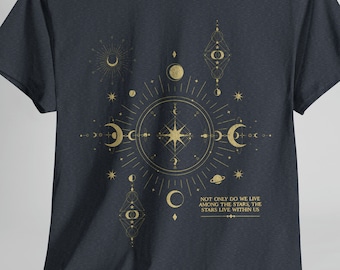 Camisa celestial vintage, camisa de astrología, camisa espiritual, camisa estética, camisa lunar, camisa mística, camisa mágica, camisa de astronomía, retro