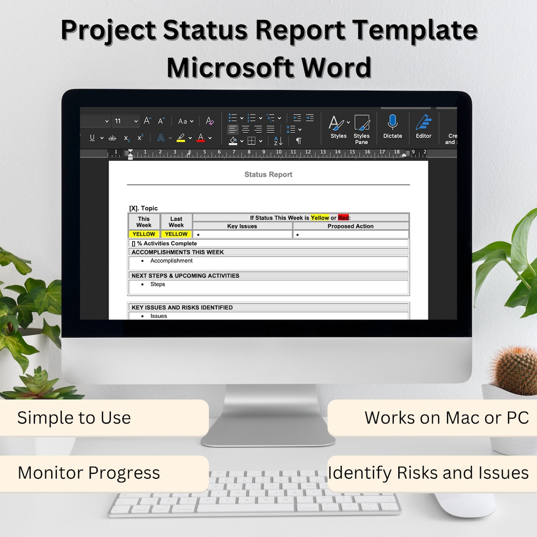 Customisable Project Status Report | Microsoft Word Template - Etsy Canada