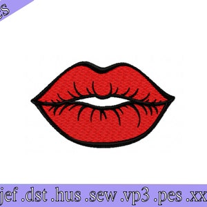 Red lips mashine embroidery designs, Valentine&#39;s day embroidery design, 3 sizes, instant download