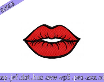 Red lips mashine embroidery designs, Valentine's day embroidery design, 3 sizes, instant download