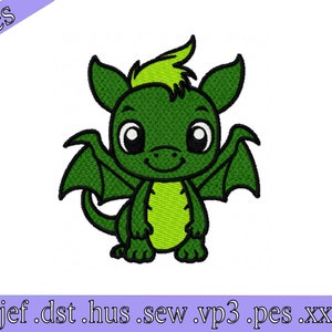 Diseños de bordado de dragón bebé, diseño de bordado de dragón verde, 3 tamaños, descarga instantánea