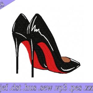 Peut inclure: Une paire de chaussures noires à talons hauts avec des semelles rouges. Les chaussures sont pointues et ont une finition brillante.