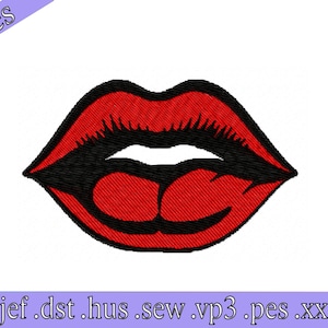 Red lips mashine embroidery design, embroidery designs, kiss embroidery, instant download, 3 sizes