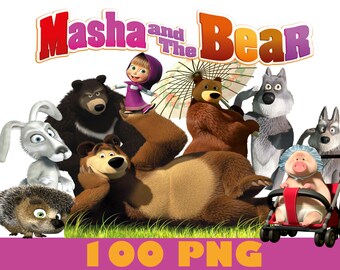 Masha en Bear PNG, Masha en Bear PNG Clipart, Masha en Bear Verjaardag, Masha en Bear Instant download