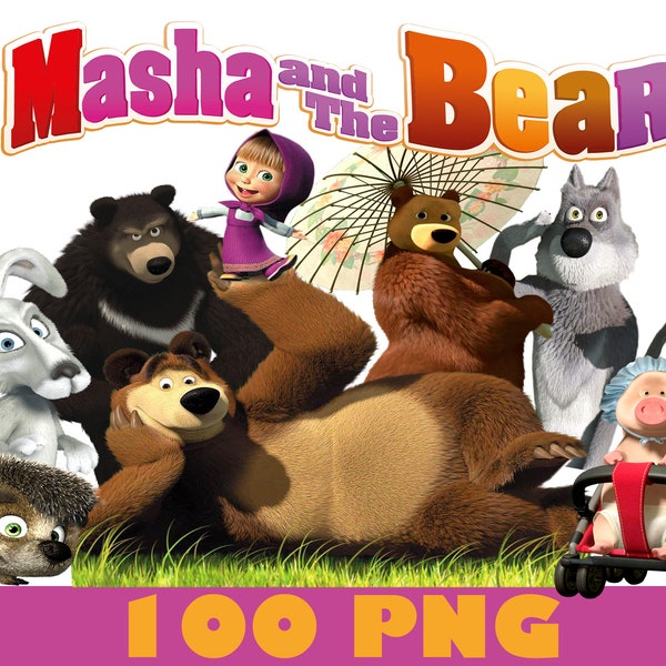 Masha et ours PNG, Masha et ours PNG Clipart, Masha et ours anniversaire, Masha et ours téléchargement instantané